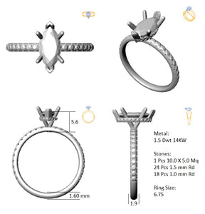 Hidden Halo 10.0x5.0MM Marquise Engagement Ring .45  Carat TDW