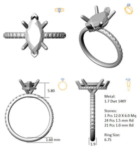 Hidden Halo 12.0x6.0MM Marquise Engagement Ring .47  Carat TDW