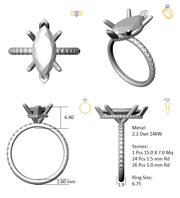 Hidden Halo 15.0x7.0MM Marquise Engagement Ring .49 Carat TDW