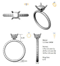 Load image into Gallery viewer, Hidden Halo 5.5MM Cushion Engagement Ring .43  Carat TDW
