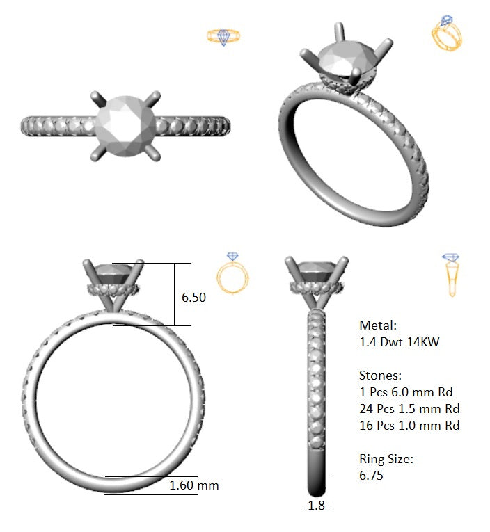 Hidden Halo 7.0MM Round Engagement Ring .45 Carat TDW
