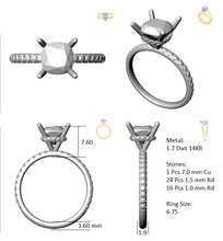 Load image into Gallery viewer, Hidden Halo 7.0MM Cushion Engagement Ring .44  Carat TDW
