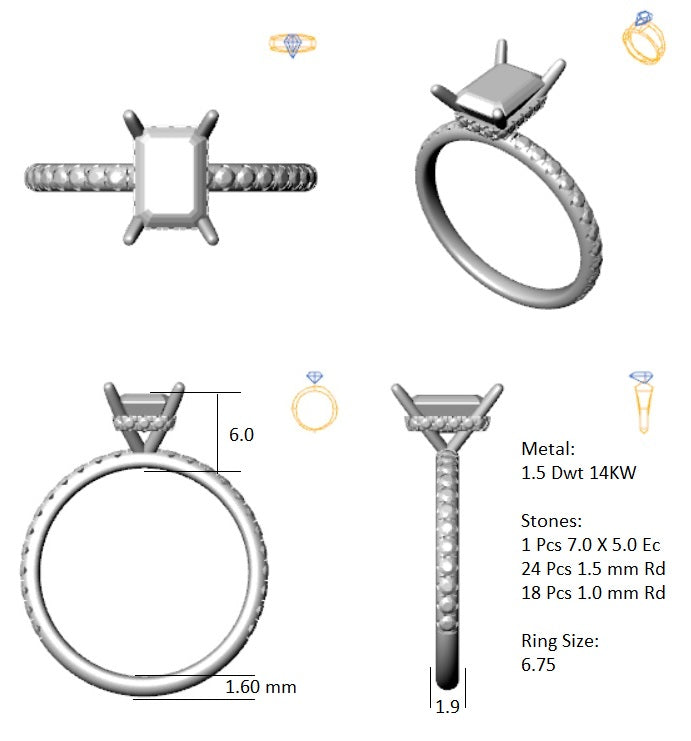 Hidden Halo 7.0x5.0MM Emerald Engagement Ring .45 Carat TDW