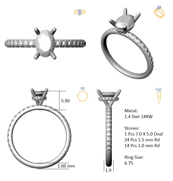 Hidden Halo 7.0x5.0MM Oval Engagement Ring .43 Carat TDW