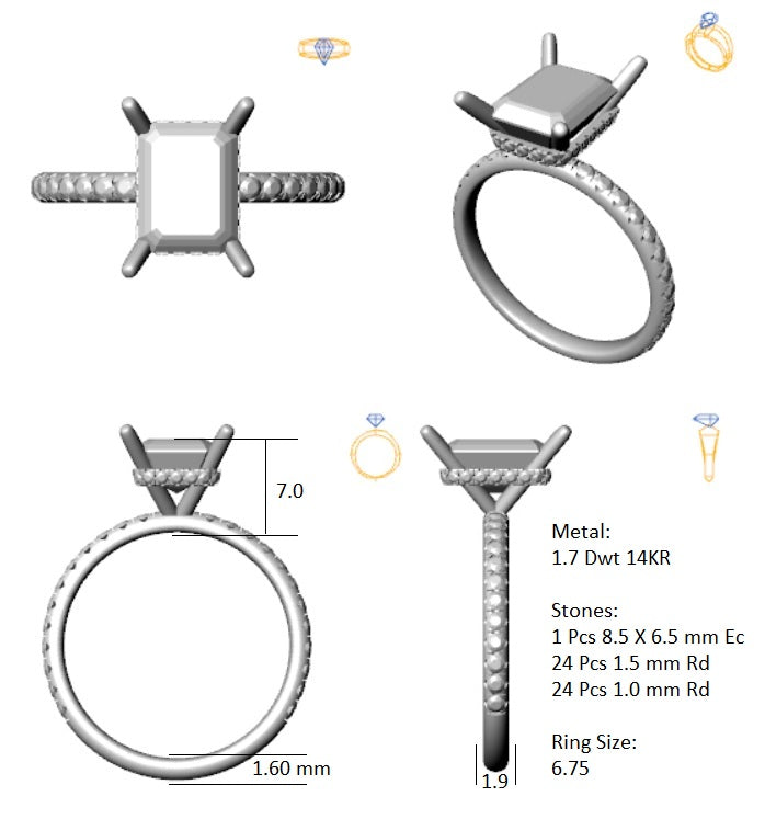 Hidden Halo 8.5x6.5MM Emerald Engagement Ring .48 Carat TDW