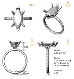 Hidden Halo 14.0x7.0MM Marquise Engagement Ring .49  Carat TDW