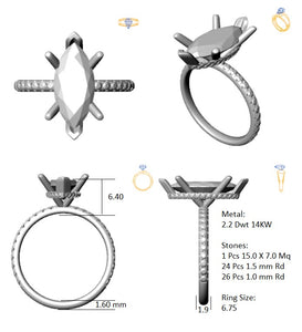 Hidden Halo 15.0x7.0MM Marquise Engagement Ring .49  Carat TDW