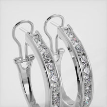 Load and play video in Gallery viewer, Channel Set Diamond Hoop Earrings E14 1/4 ct.
