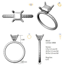 Load image into Gallery viewer, Hidden Halo 5.5MM Princess Engagement Ring .44  Carat TDW
