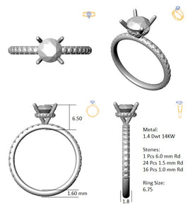 Hidden Halo 6.5MM Round Engagement Ring .44  Carat TDW
