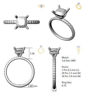 Hidden Halo 6.5MM Cushion Engagement Ring .44  Carat TDW