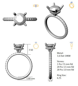 Hidden Halo 7.5MM Round Engagement Ring .46  Carat TDW