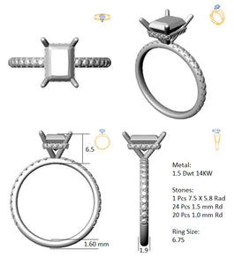 Hidden Halo 7.5x5.8MM Radiant Engagement Ring .46  Carat TDW