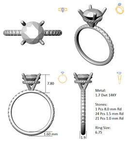 Hidden Halo 8.0MM Round Engagement Ring .47  Carat TDW