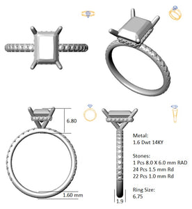 Hidden Halo 8.0x6.0MM Radiant Engagement Ring .47  Carat TDW