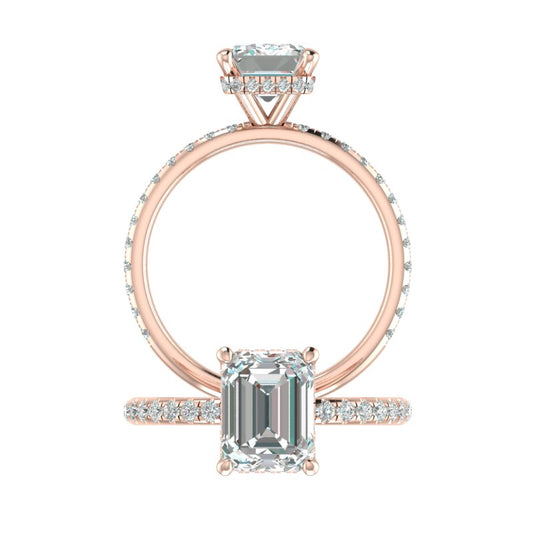 Hidden Halo 8.5x6.5MM Emerald Engagement Ring .48  Carat TDW