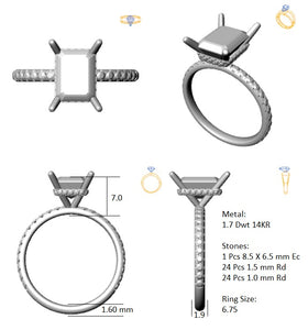 Hidden Halo 8.5x6.5MM Emerald Engagement Ring .48  Carat TDW