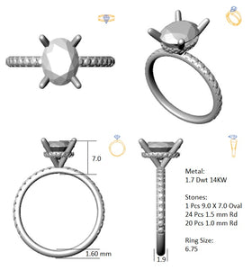 Hidden Halo 9.0x7.0MM Oval Engagement Ring .46  Carat TDW